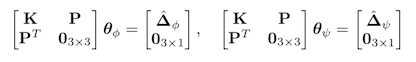 equation three from the paper, showing the linear system of equations for an affine transform with thin spline warping, given a set of control points mapping the regular image to the warped one